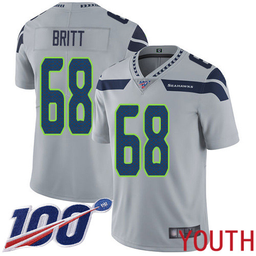 Seattle Seahawks Limited Grey Youth Justin Britt Alternate Jersey NFL Football #68 100th Season Vapor Untouchable